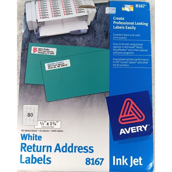 Avery #8167 White Mailing Label 0.5" Width X 1.75" 2000 Labels - Picture 1 of 3
